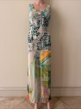 LEGATTE JEANS Sleeveless Multicolor Abstract Print Maxi Dress, Size 6